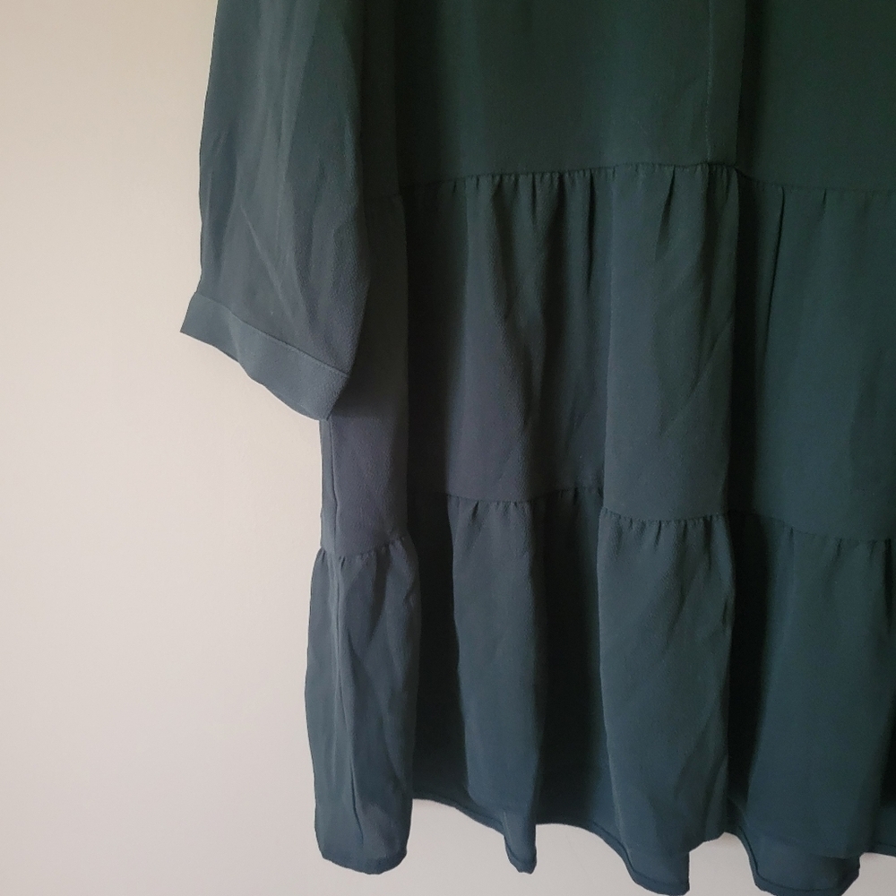 Reitmans Tiered 3/4 Sleeve Babydoll Tunic Shirt in Deep Forest Green Size Large - Picture 5 of 8